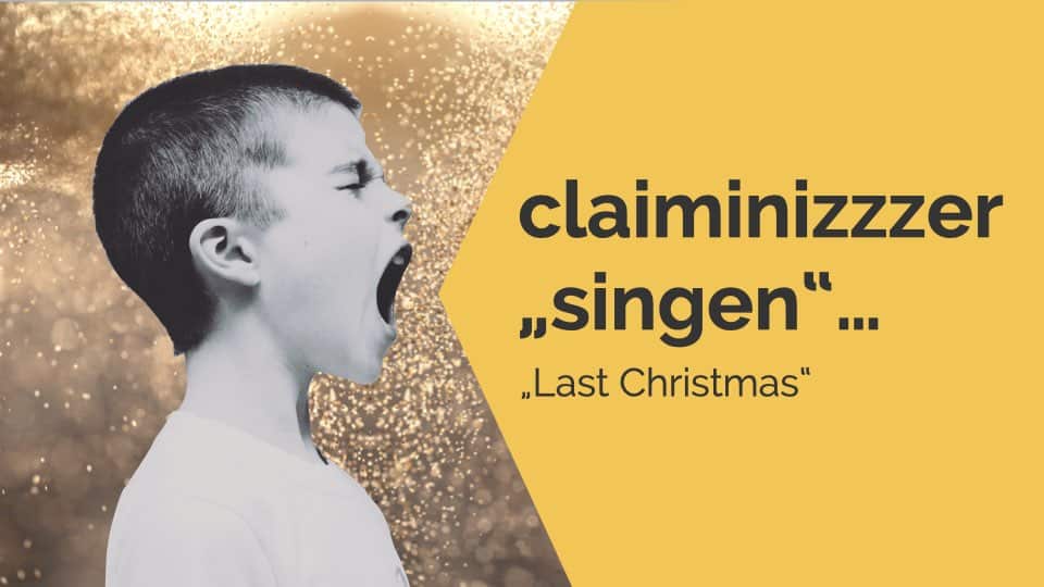 Banner mit Kind das einen offenen Mund hat. Daneben ist ein Textfeld : claiminizzzer "singen"... Last Christmas